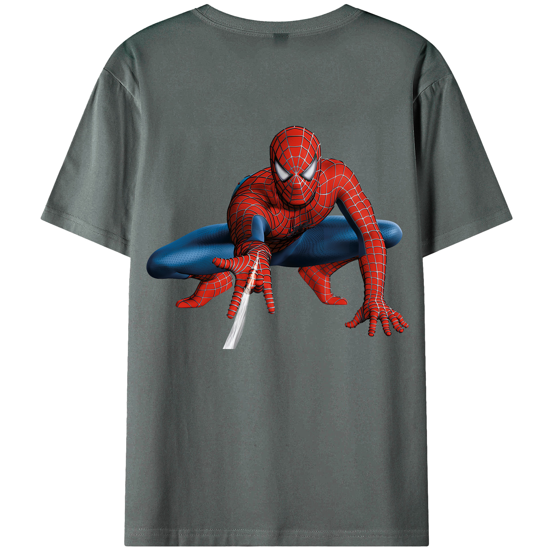 （画像用） Spider Man スパイダーマン 綿100％ メンズ半袖Tシャツ（バックプリント） 通気性